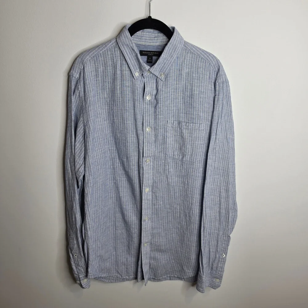 Banana Republic Button Down Shirt Mens Medium Striped Linen